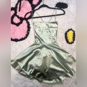 Satin Green Spaghetti Strap Dress
